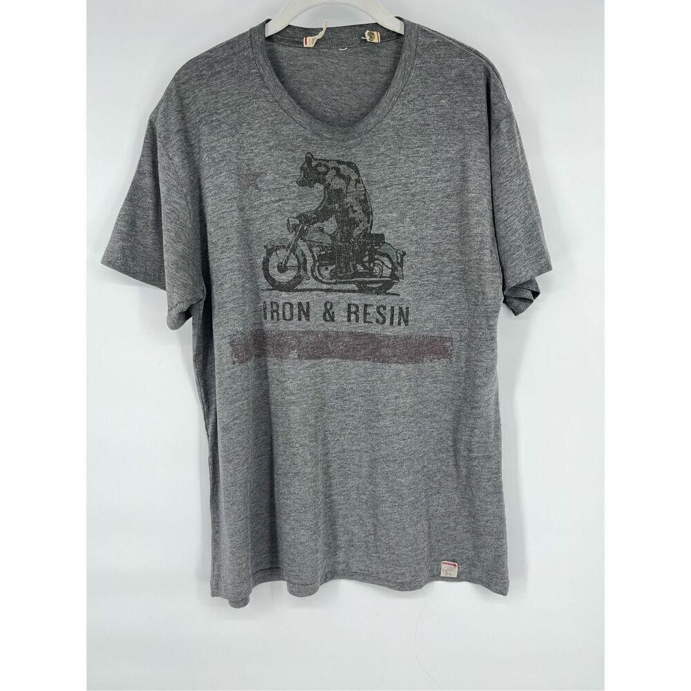 Iron & Resin Moto Bear Tee Riding Motorcycle Grey Short Sleeve Men's Size Medium